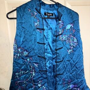 Blue Satin Vest with Black Accents
